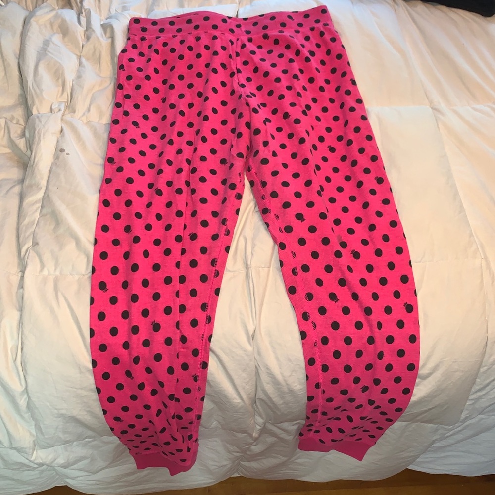 L VS PINK THERMALS LEGGINGS PINK BLACK POLKA DOTS